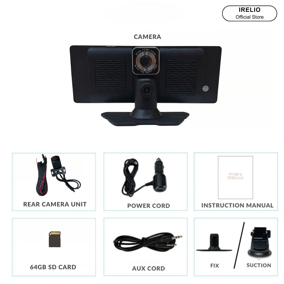 IRELIO™ Apple Carplay & Android Auto Car Display Screen with Integrated Dashcam