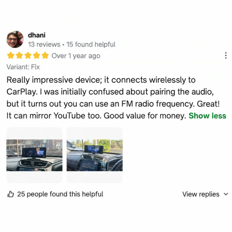 Customer review: really impressive device, connects wirelessly to CarPlay
